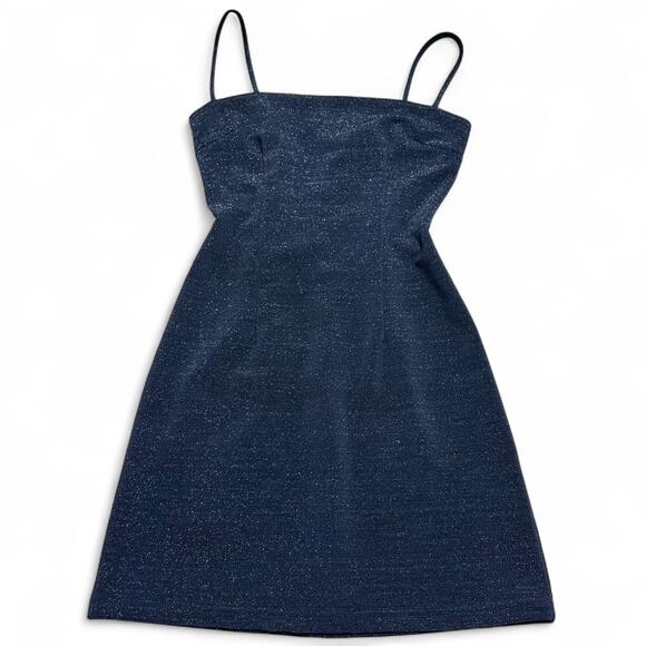 Vintage 80s XOXO Blue Glitter Mini Dress Sz 5 Spaghetti Strap Bodycon Glam Party - Picture 9 of 10